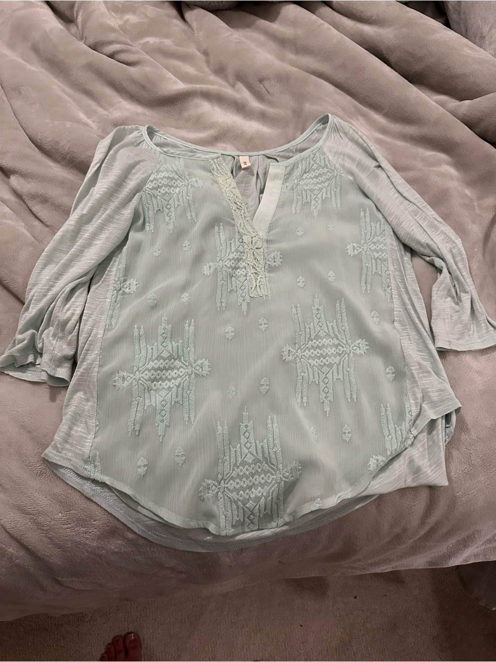 Anthropologie Mint Green Embroidered Tunic Top
